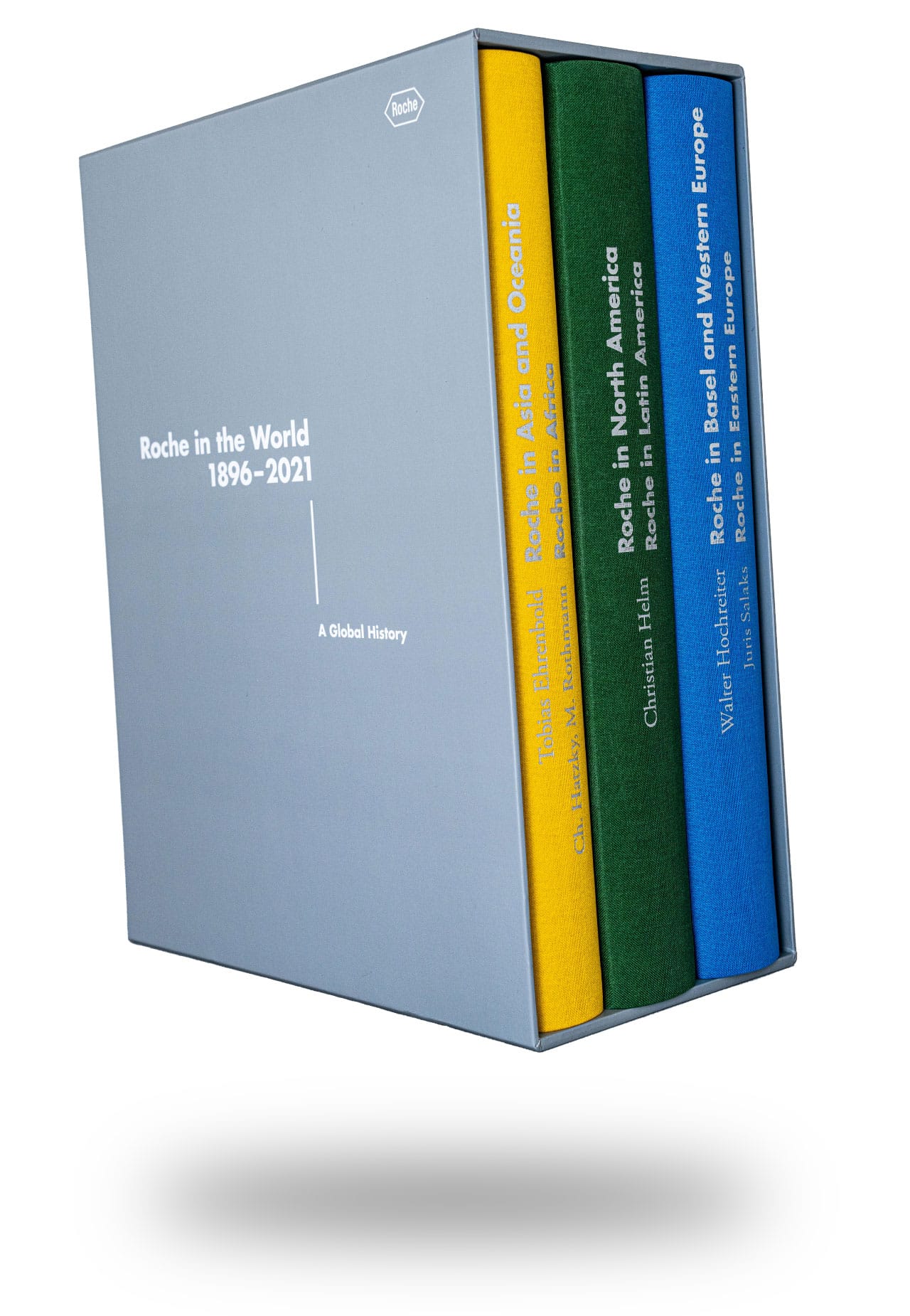 3 außergewöhnlich hochwertige Gewebebände für Roche Weltweit in 3 Farben, 448-632 Seiten, Silberprägung, im stabilen Schuber, hochchwertigst produziert von der Conzella – Mit Leidenschaft zum Buch.